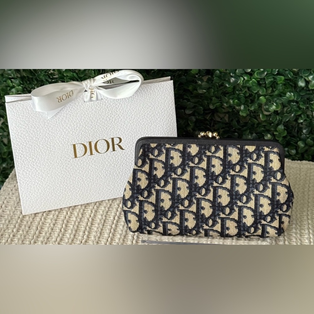 DIOR Blue Monogram kiss lock  vintage Authentic-dual compartment Pouch